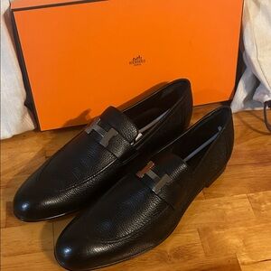 Hermes Black Leather Paris Loafers